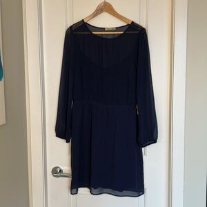 Dex Navy Blue Sheer Top Dress